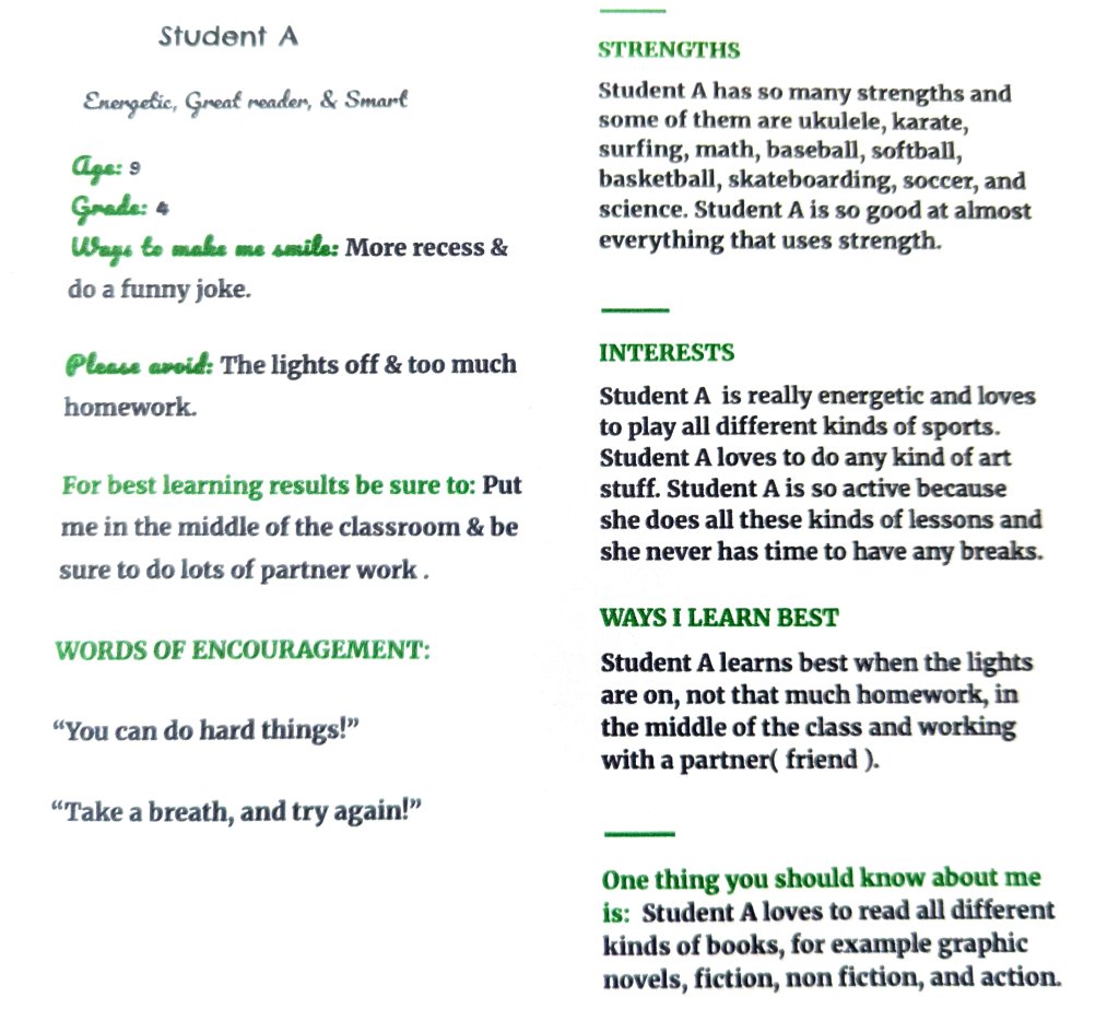 Example of student profile