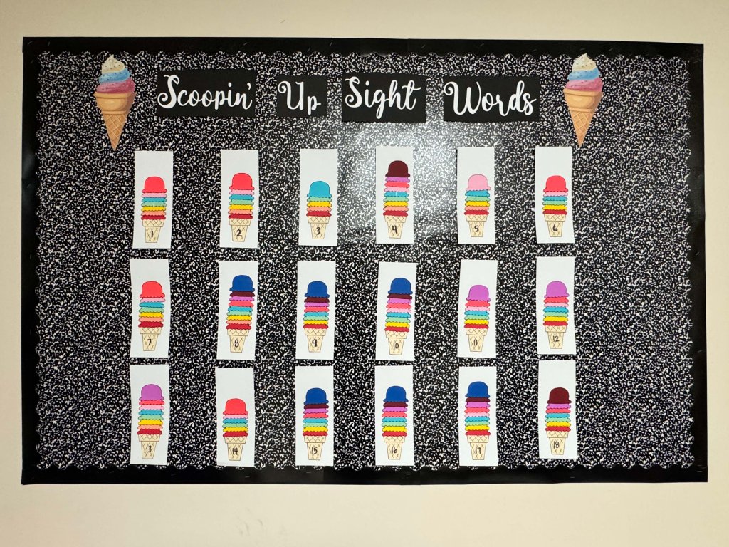 A photo of Lucia Cruz's "Scoopin' Up Sight Words" board
