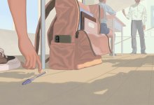 illustration of a student tempted by their cell phone in a classroom