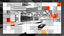 An image of portions of a school hallway modified to have varying states of visibility