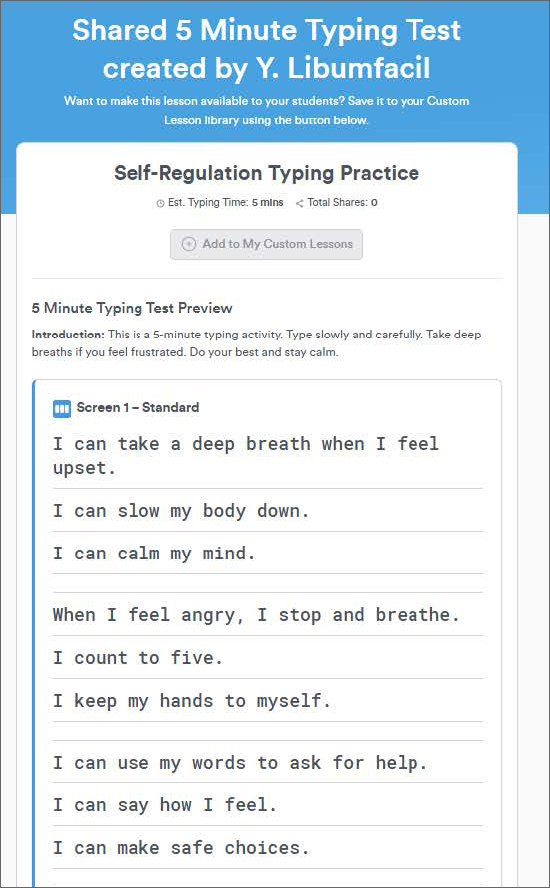 Screenshot of keyboarding assignment