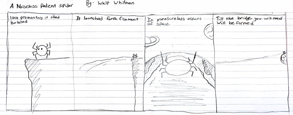 student comic of A Noiseless Patient Spider by Walt Whitman