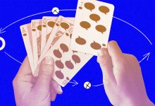 Person choosing which story card to play in an interview