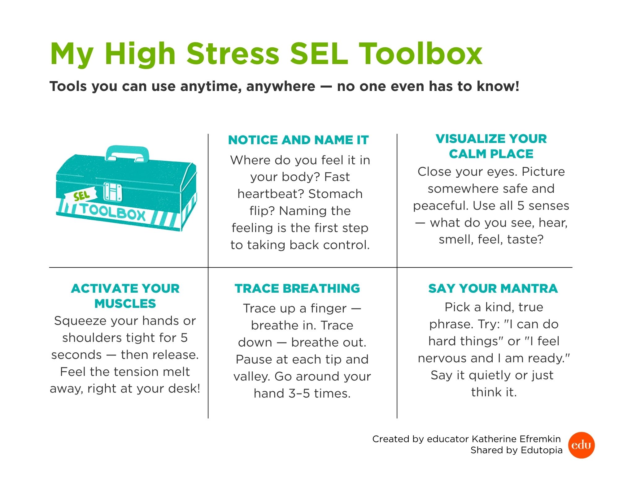 A "My High Stress SEL Toolbox" handout for students.