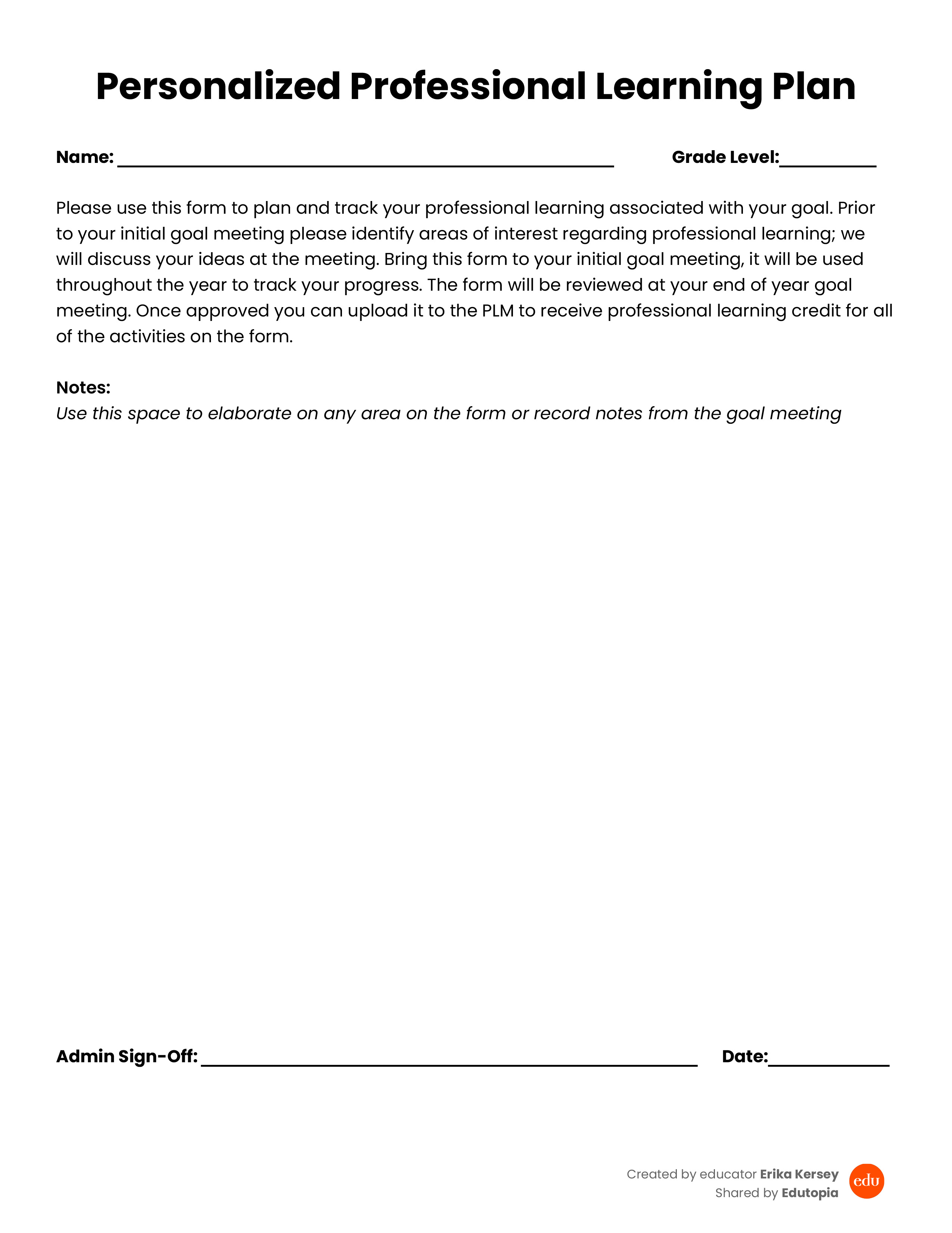 download preview for the Personalized Professional Learning Plan