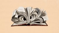 An illustration of an open book with pages that curve around each other in a confusing mass