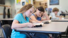 Elementary students reading books in class