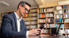 Teacher using a smartphone