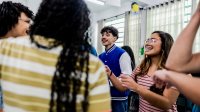 High school students engaged in an improv activity
