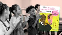Collage of elementary students clapping with the book When Louis Armstrong Taught Me Scat