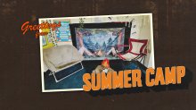 An image of campfire props set up in a classroom