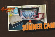 An image of campfire props set up in a classroom