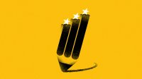 Illustration of a pencil made of tiered sections topped by stars
