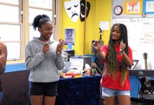 Video still of students playing a theater game