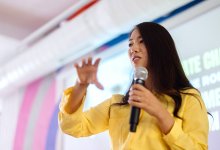 A close-up shot of a teacher presenting