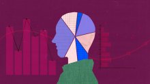 A portrait of a teacher is divided into pieces like a pie chart