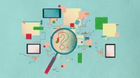 A magnifying glass examining different technological elements for green flags and red flags