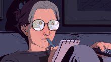 illustration of a teacher reviewing video footage of herself teaching