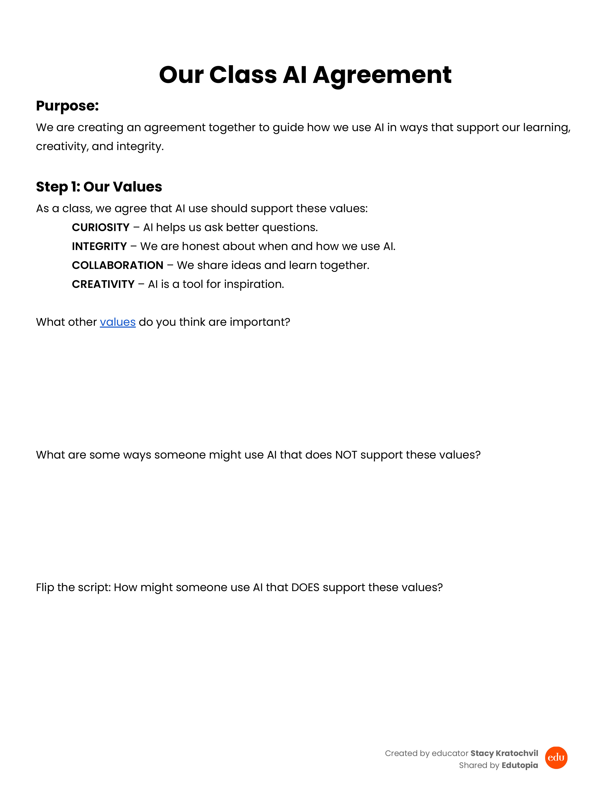 download preview for Our Class AI Agreement Template