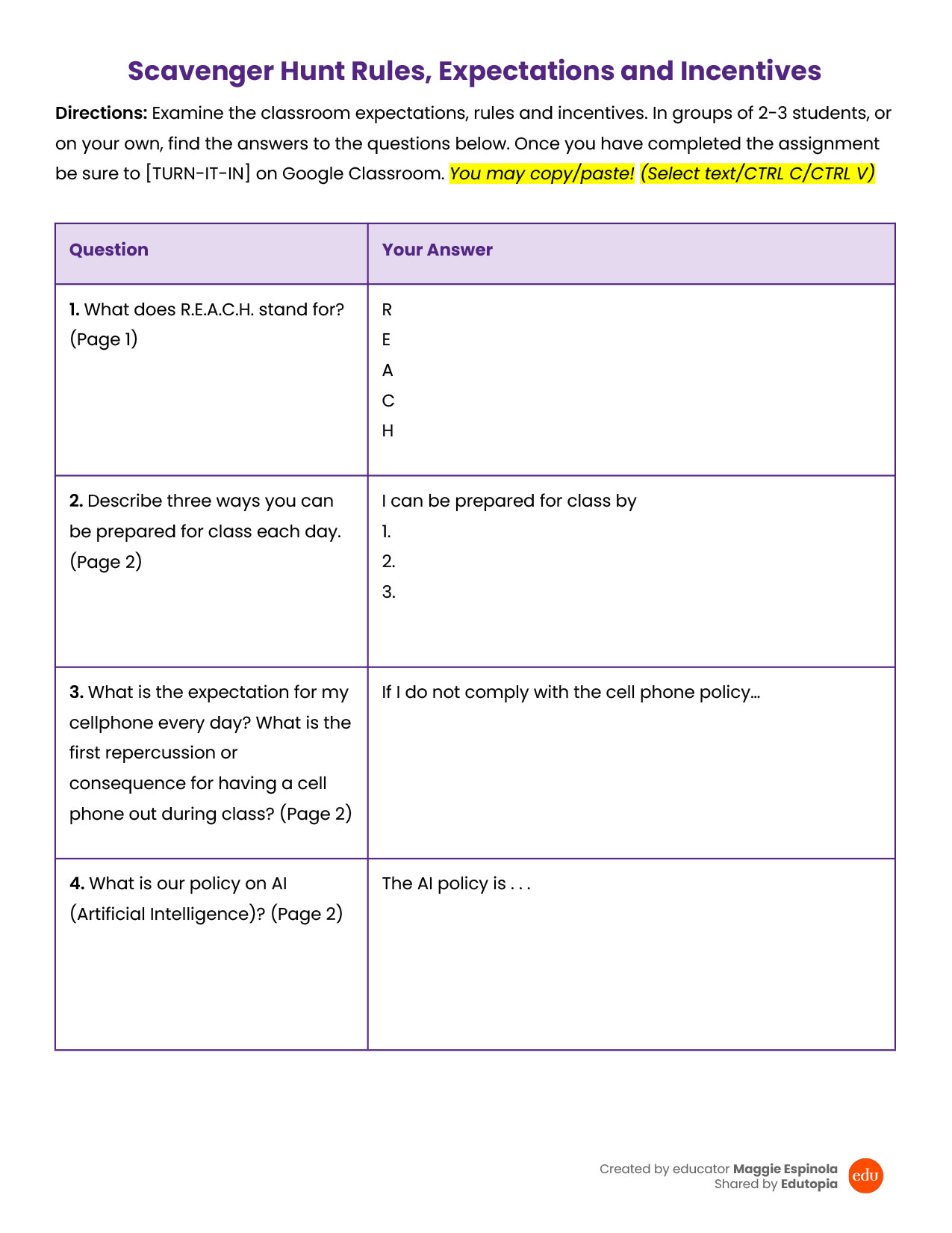 interactive syllabus scavenger hunt