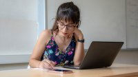 Teacher during planning hour at her desk