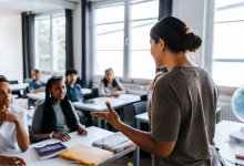 Teacher talking at the front of the class