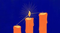 Illustration about leading by influence showing 3 connected lit candles