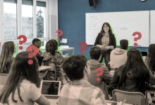 Photo collage of teacher asking class questions