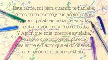 Multicolored pens annotating an excerpt of the poem, “Esta tarde, mi bien,” by Sor Juana Inés de la Cruz