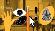 collage featuring various elements of tech classroom management balanced against each other