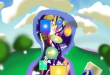 Illustration of a child's profile with their silhouette filled with abstract shapes and colors.