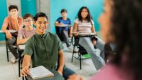 High school students listening to the teacher