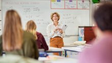 A teacher talking to her classroom