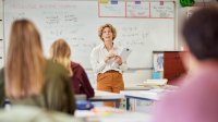 A teacher talking to her classroom