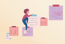 Illustration of student climbing sticky notes