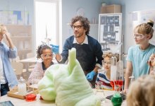Middle school science teacher conducting an experiment