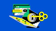 Illustration of a laptop being opened by a key.
