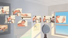 Illustration of series of images of a student struggling to begin a classroom work task, and eventually successfully completing the task.