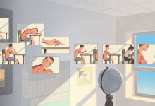 Illustration of series of images of a student struggling to begin a classroom work task, and eventually successfully completing the task.