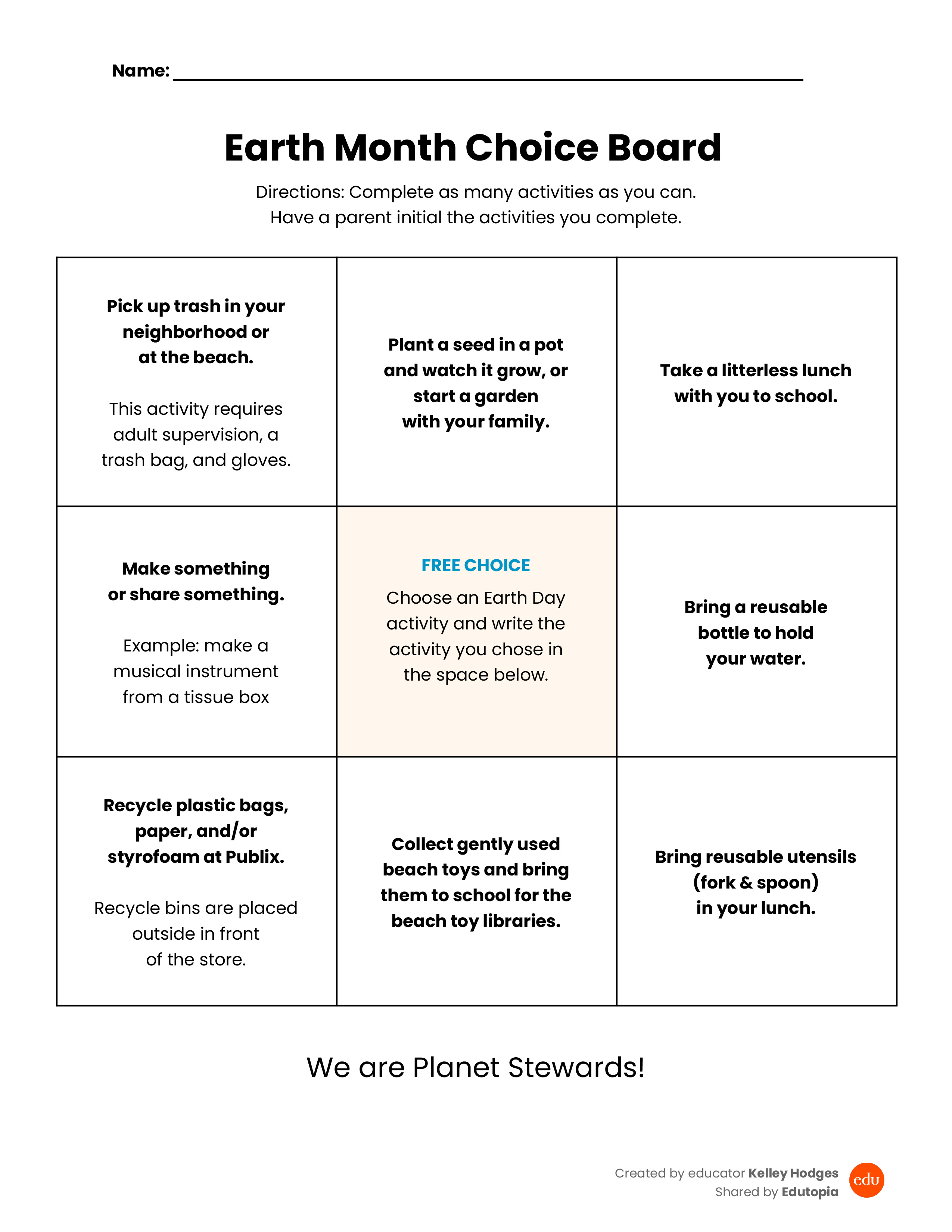 download preview for the Earth Month Choice Board PDF