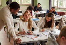 Math teacher working with student