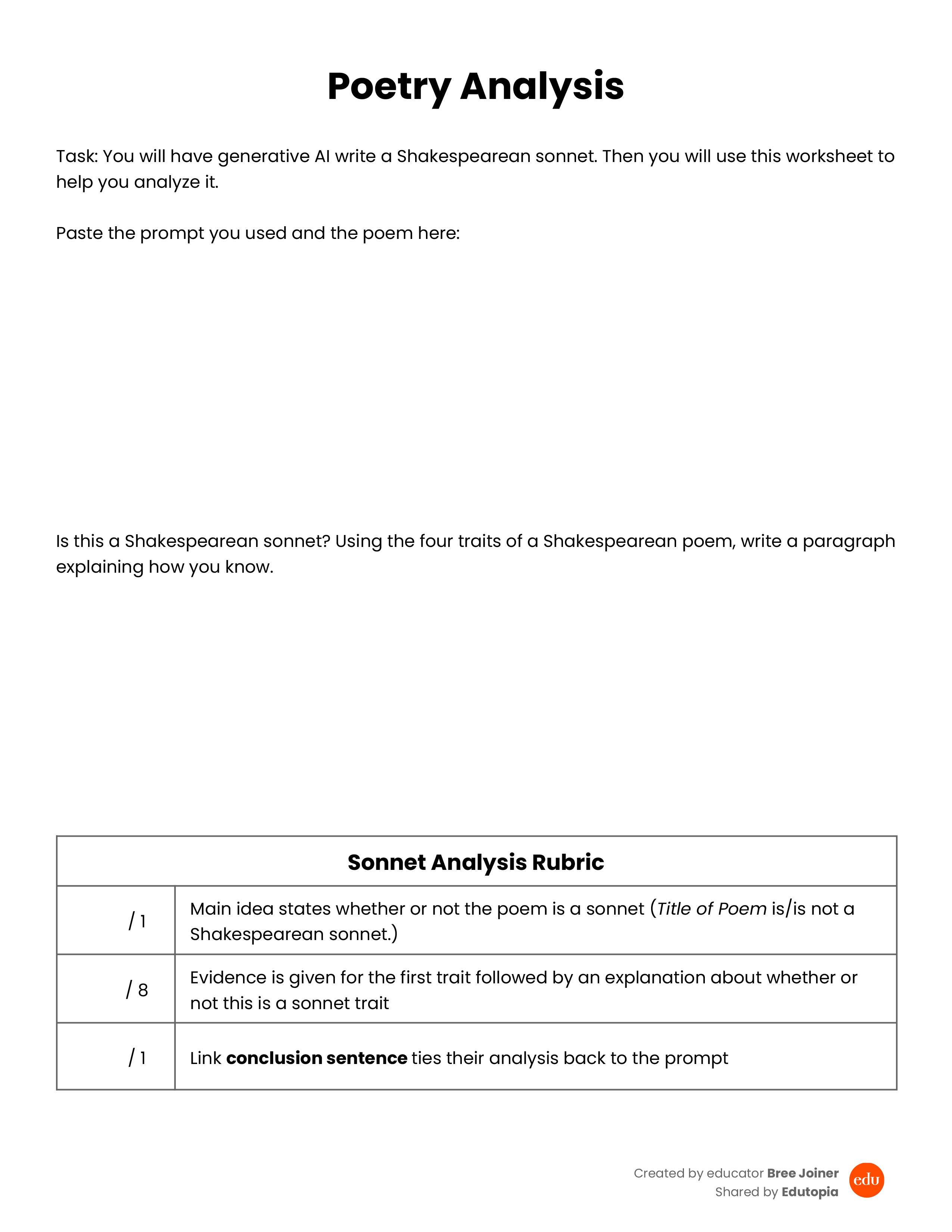 download preview for the Poetry Analysis worksheet