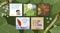 A collage of five books discussing community and nature