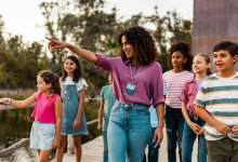 Elementary students on a museum tour while on a field trip