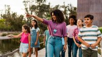Elementary students on a museum tour while on a field trip