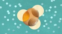 An illustration of an egg undergoing three stages of the vinegar de-shelling process