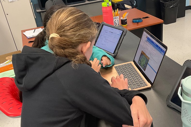 Middle school students coding