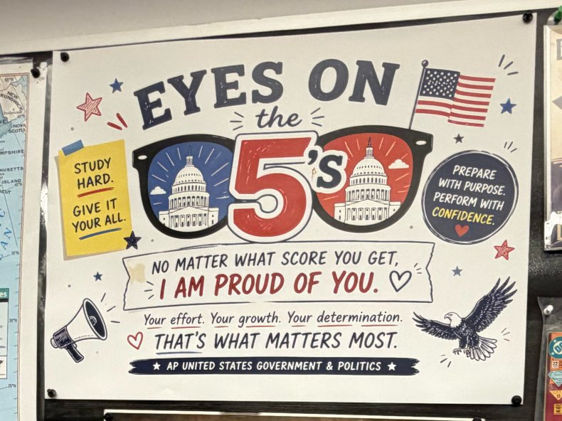 A photo of an encouraging AP class poster on a classroom wall